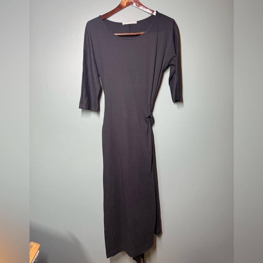 Peruvian Connection Pima Cotton Black 1/2 Sleeve Slit Leg Wrap Dress Womens M